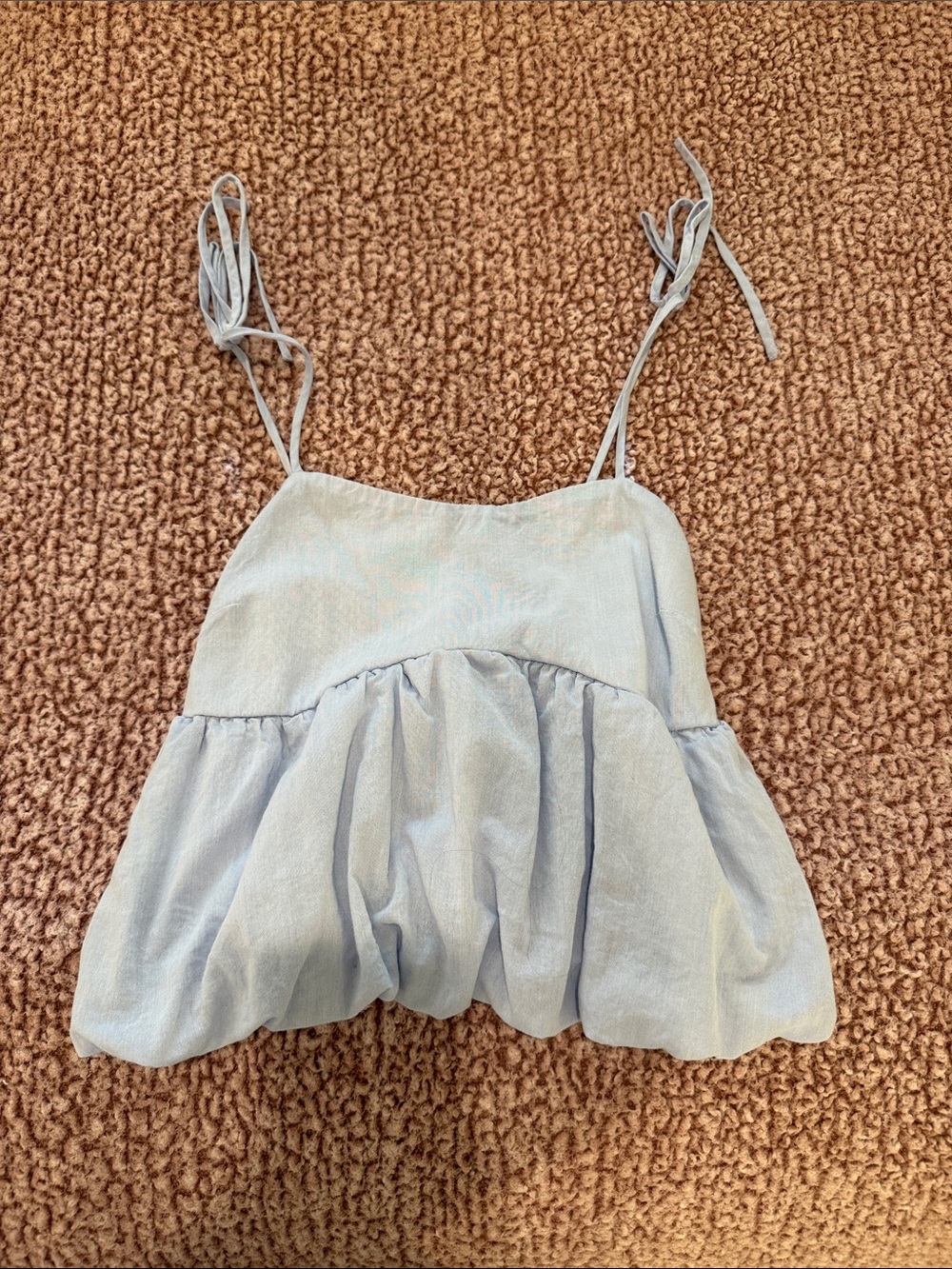 Women's Light Blue Tie-Strap Peplum Cami Blouse